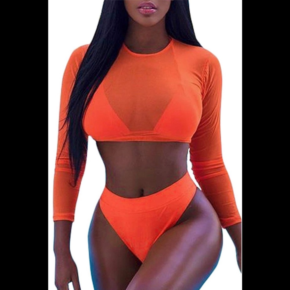 High Waist Rash Guard Swimwear Long Sleeve 3PCS